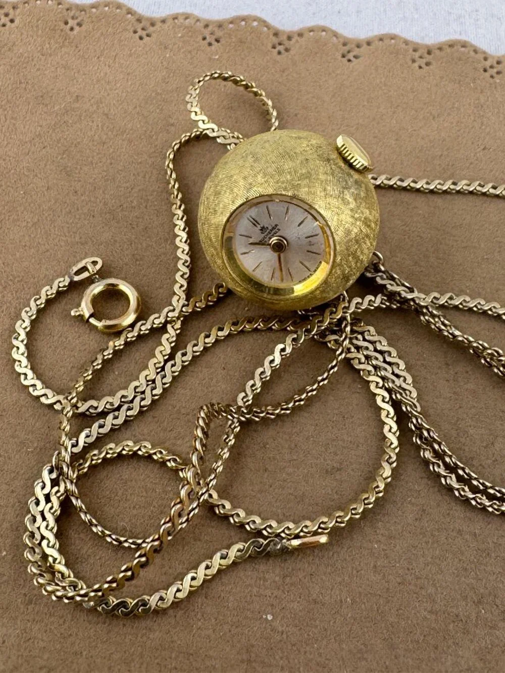 Vintage Bucherer Orb or also called Ball Watch with 30 inch necklace